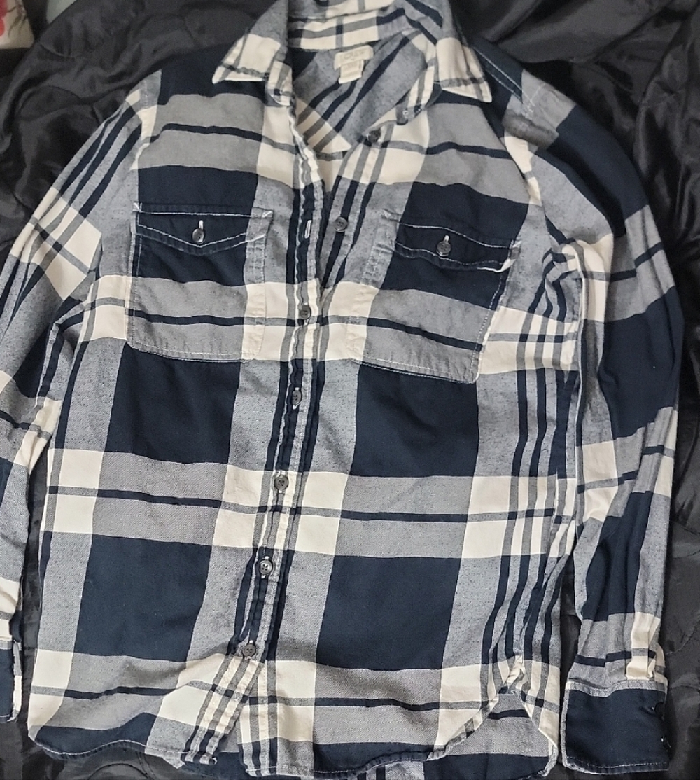 J. Crew Women's Blue and White Checkered Shirt